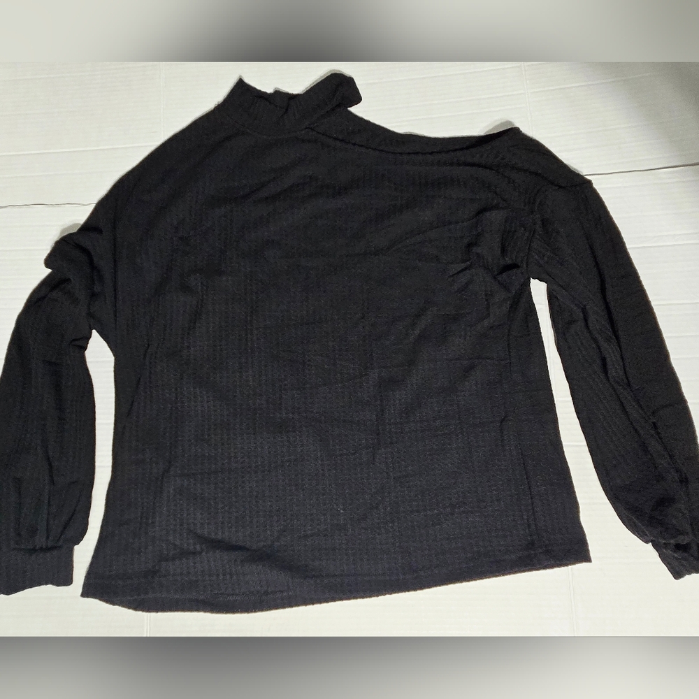 Casual Long Sleeve Cold Shoulder Loose Fit Knit Cutout Sweater Black XL - Picture 2 of 6
